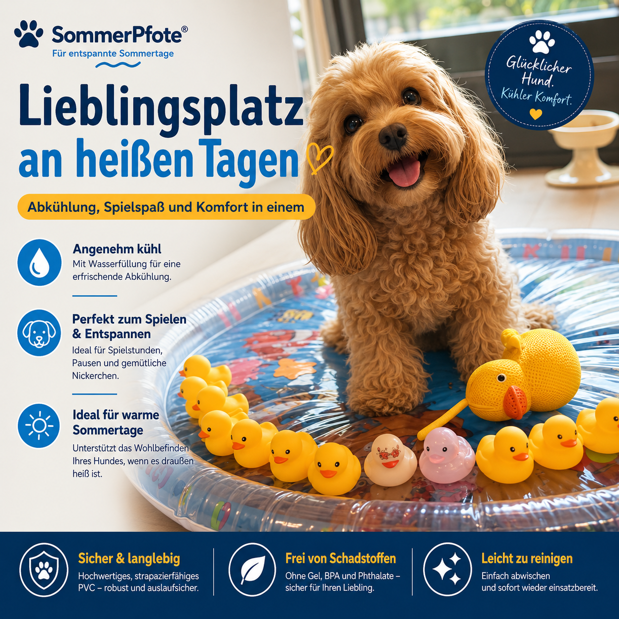 SommerPfote™ – Kühlendes Wasserbett für Hunde & Katzen