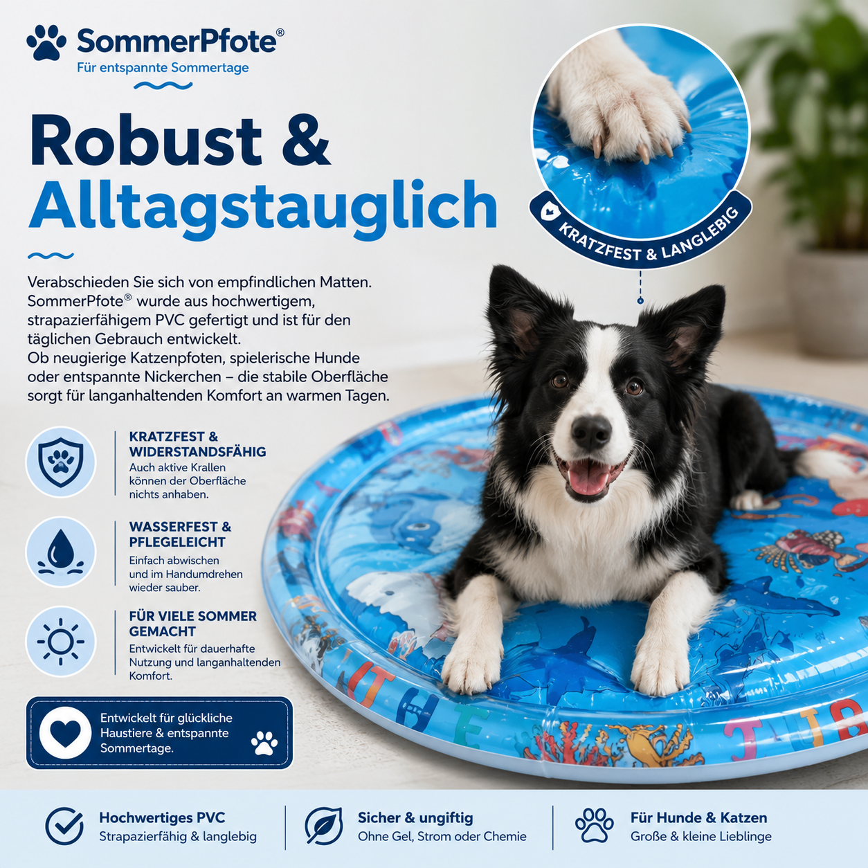 SommerPfote™ – Kühlendes Wasserbett für Hunde & Katzen