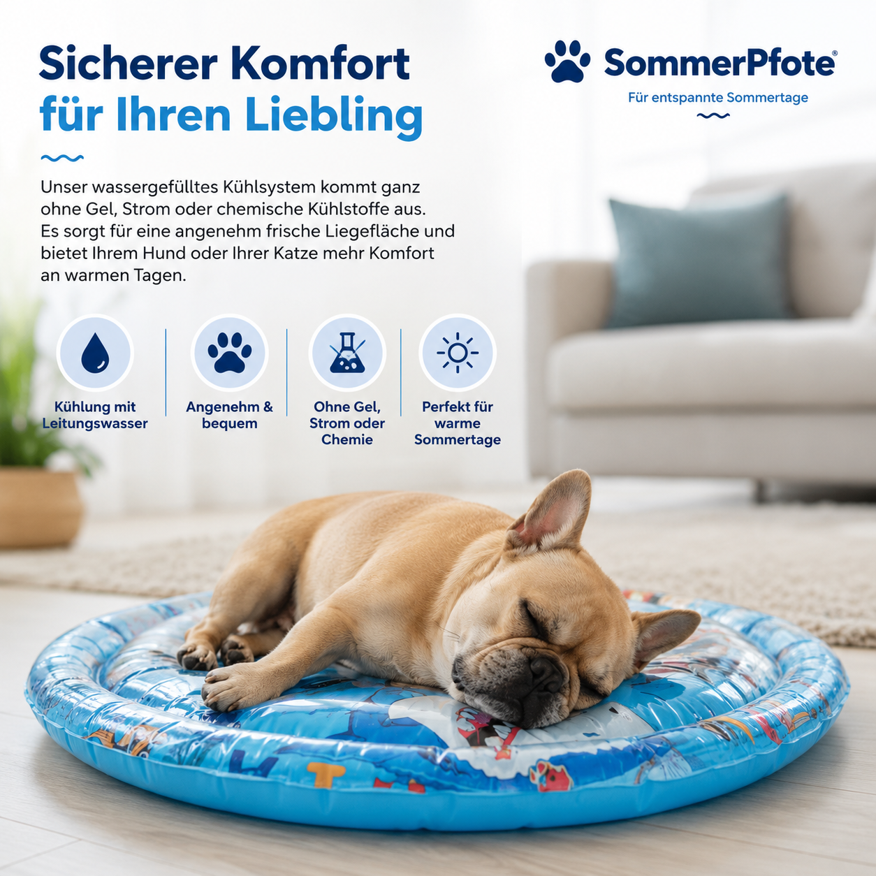 SommerPfote™ – Kühlendes Wasserbett für Hunde & Katzen