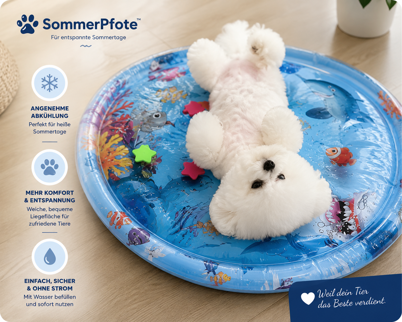 SommerPfote™ – Kühlendes Wasserbett für Hunde & Katzen