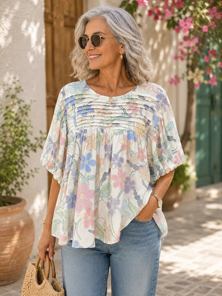STOCKHOLMWEAR® | Livia Blus med Blommönster &amp; Spetsdetaljer