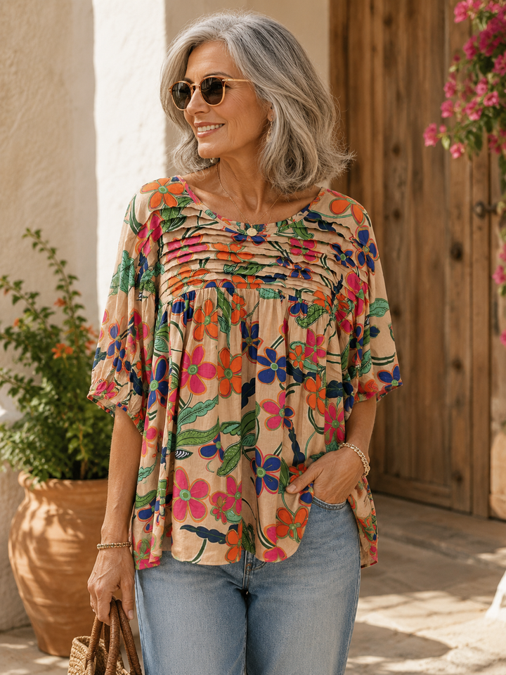 STOCKHOLMWEAR® | Livia Blus med Blommönster &amp; Spetsdetaljer