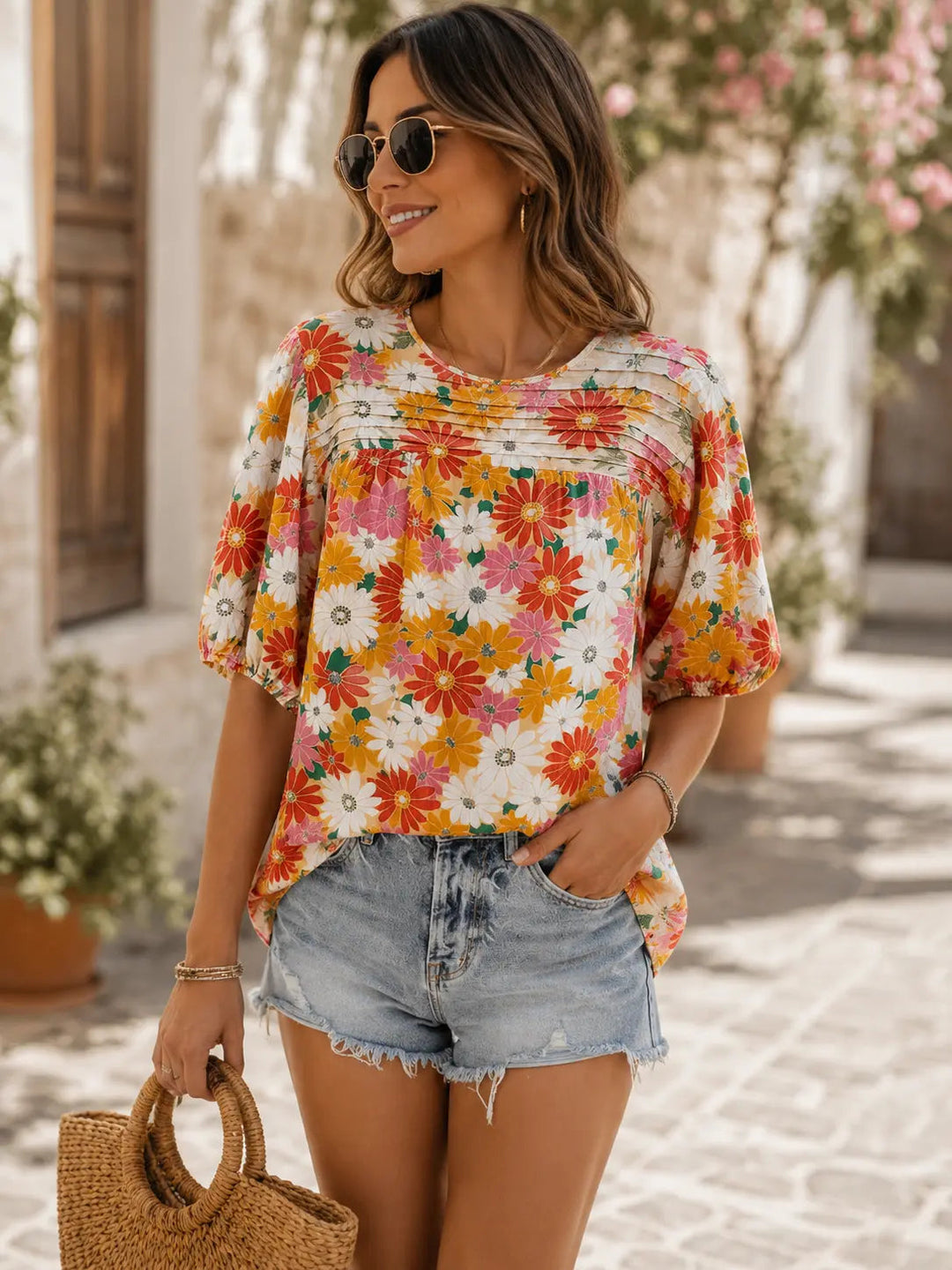 STOCKHOLMWEAR® | Livia Blus med Blommönster &amp; Spetsdetaljer