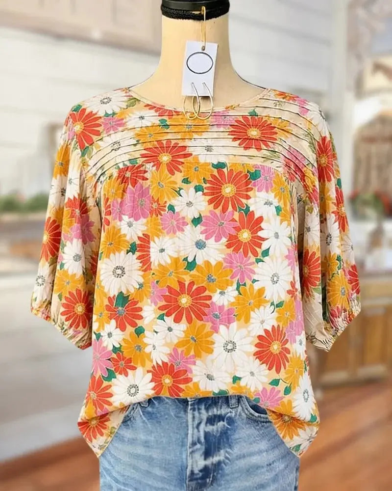 STOCKHOLMWEAR® | Livia Blus med Blommönster &amp; Spetsdetaljer