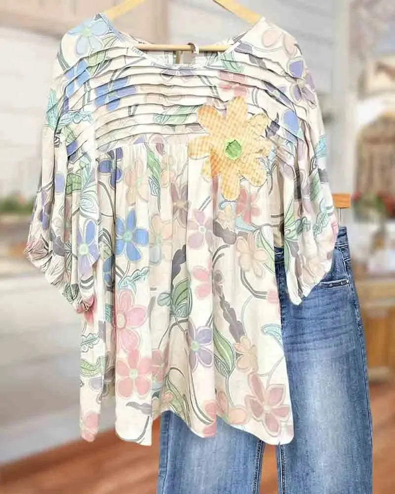 STOCKHOLMWEAR® | Livia Blus med Blommönster &amp; Spetsdetaljer