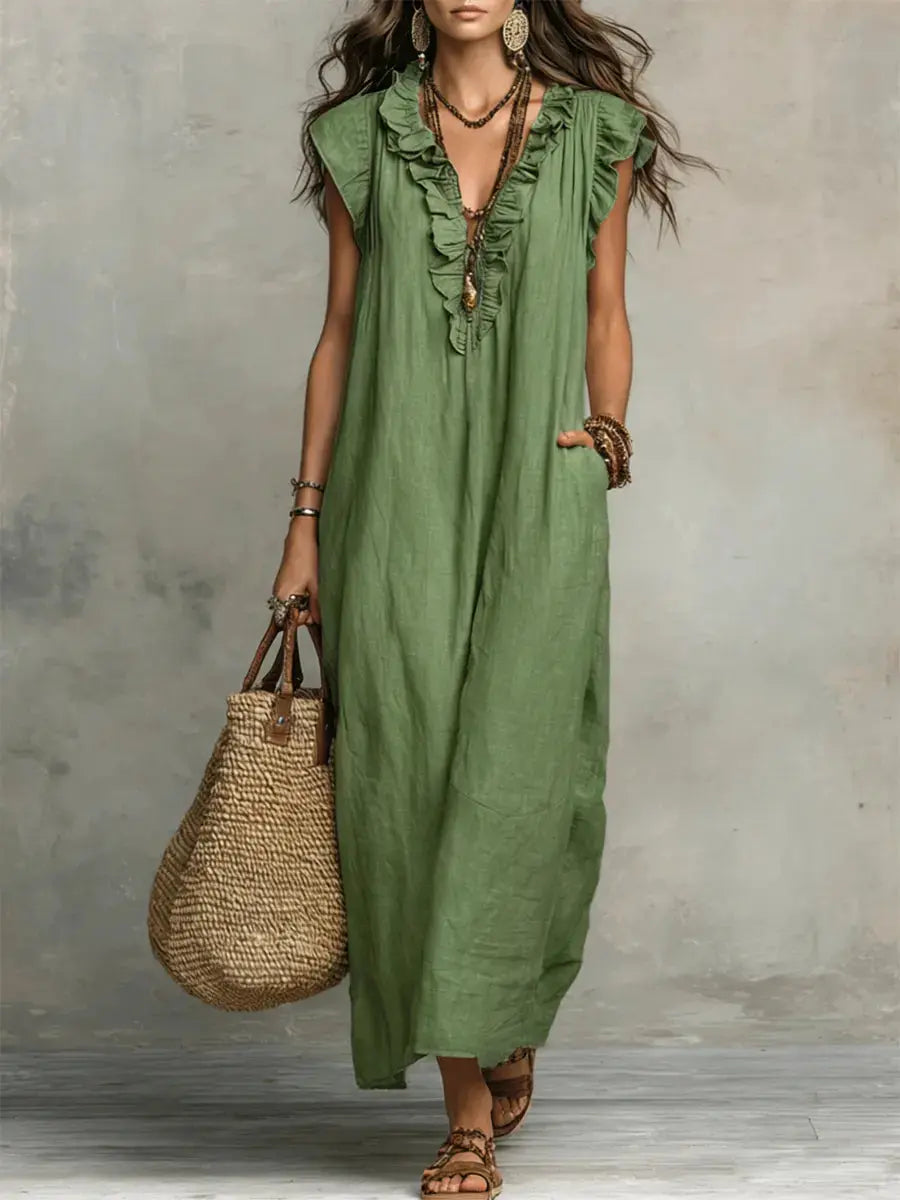 STOCKHOLMWEAR® | Camelia Boho Maxiklänning i Linne &amp; Bomull