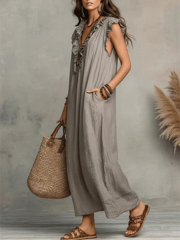 STOCKHOLMWEAR® | Camelia Boho Maxiklänning i Linne &amp; Bomull