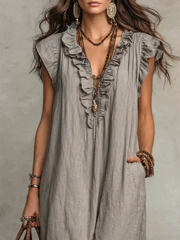STOCKHOLMWEAR® | Camelia Boho Maxiklänning i Linne &amp; Bomull