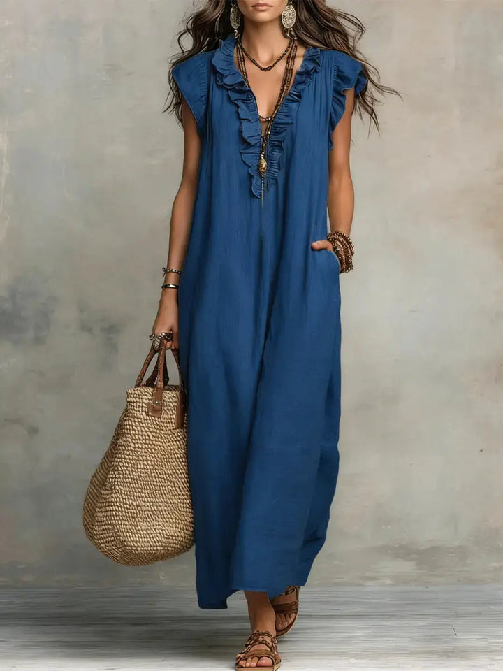STOCKHOLMWEAR® | Camelia Boho Maxiklänning i Linne &amp; Bomull